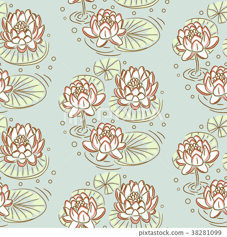 Lotus vector seamless pattern. - Stock Illustration [38281099] - PIXTA