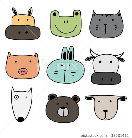 Set Of Cute Animal. Hand Drawn Vector Illustration - Stock Illustration ...
