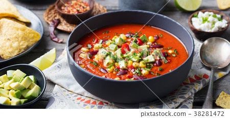 Mexican tomato, bean, bell pepper soup Mexican tomato, bean, bell pepper soup 38281472