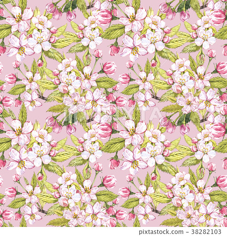 Apple flowers hand drawn seamless pattern - Stock Illustration ...