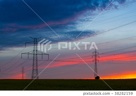 Silhouette of high voltage electrical pole  38282159