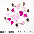 Pink paper hearts for Valentine's day. Flat lay 38282469