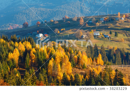 Autumn Carpathian village, Ukraine. Autumn Carpathian village, Ukraine. 38283229