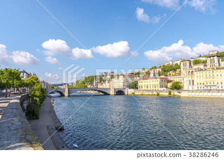 Streets of Lyon seen from the Saone River 38286246