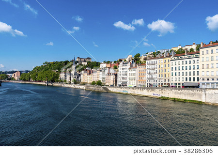 Streets of Lyon seen from the Saone River 38286306