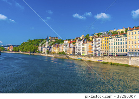 Streets of Lyon seen from the Saone River 38286307