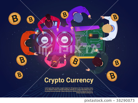 Business People Mining Bitcoins Top Angle View 38290873