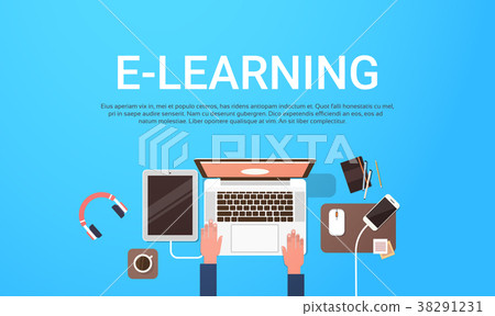 E Learning Education Online Banner With Student Stock
