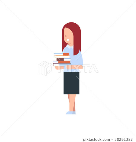 School Girl Holding Stack Of Books Isolated Cute - Stock Illustration ...