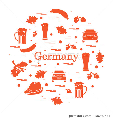 various symbols of Germany arranged in a circle 38292544