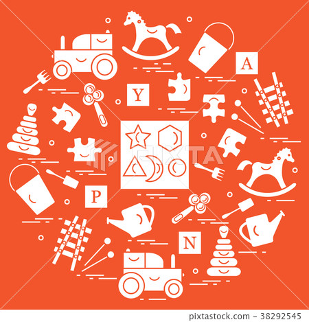 variety of children's toys arranged in a circle 38292545