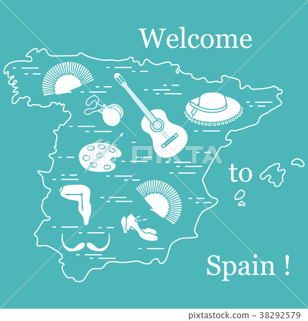 various symbols of Spain arranged in a circle various symbols of Spain arranged in a circle 38292579