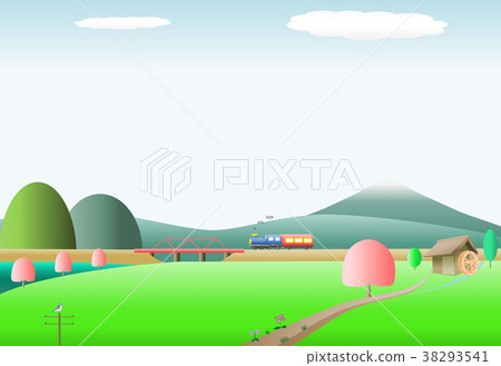 Countryside landscape cherry locomotive 38293541