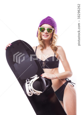 girl in bikini holding snowboard girl in bikini holding snowboard 38296262