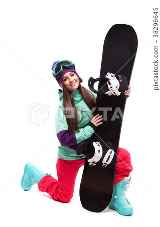 young beautiful woman in purple ski coat stand on 38296645