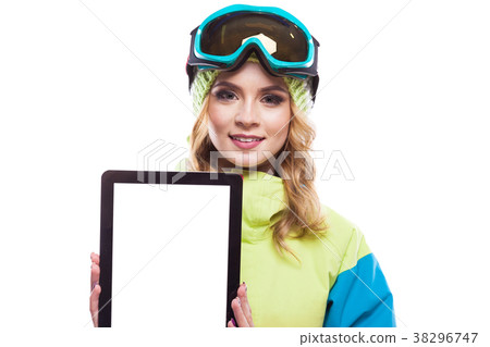 snowboard girl with empty tablet 38296747