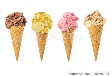 Set of ice cream in waffle cone 38296901