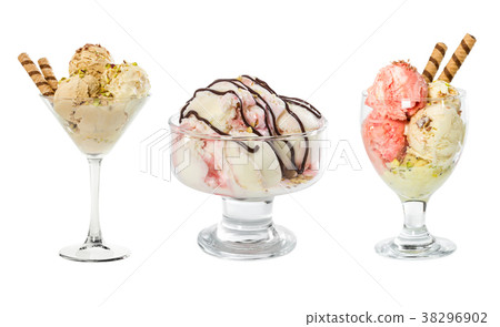 Set of ice cream in glass vase isolated on white 38296902
