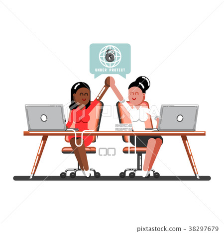 Two woman celebrate that work done successful Two woman celebrate that work done successful 38297679