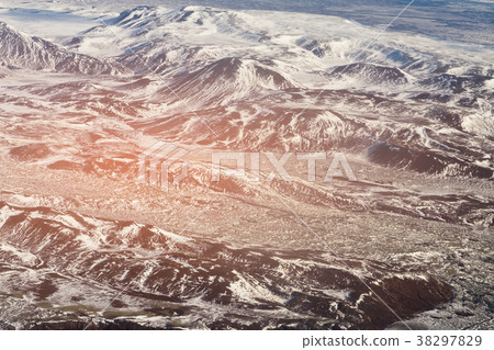 Beautiful top view black volcano mountain Beautiful top view black volcano mountain 38297829