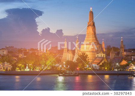 Twilight over Arun Temple river front Twilight over Arun Temple river front 38297843