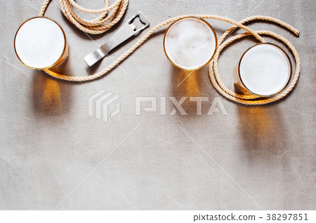Background with glasses of light beer and rope 38297851