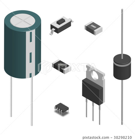 Set of different electronic components in 3D Set of different electronic components in 3D 38298210