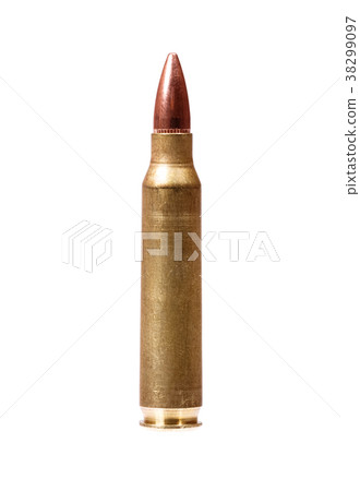 Single rifle bullet isolated on white. Single rifle bullet isolated on white. 38299097