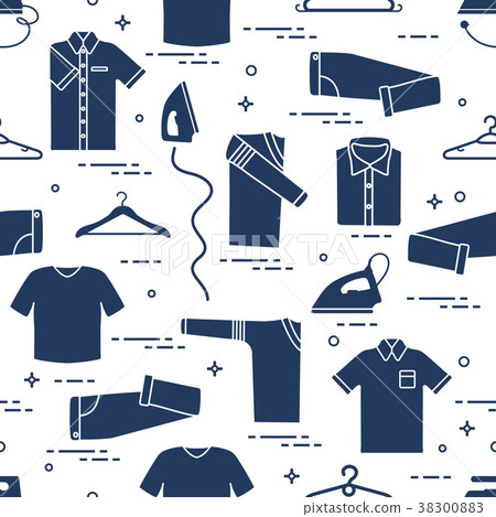 Pattern with irons, hangers and different clothes 38300883