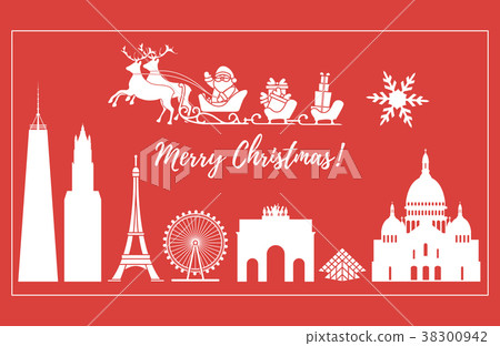 Santa Claus in sleigh flying over buildings 38300942