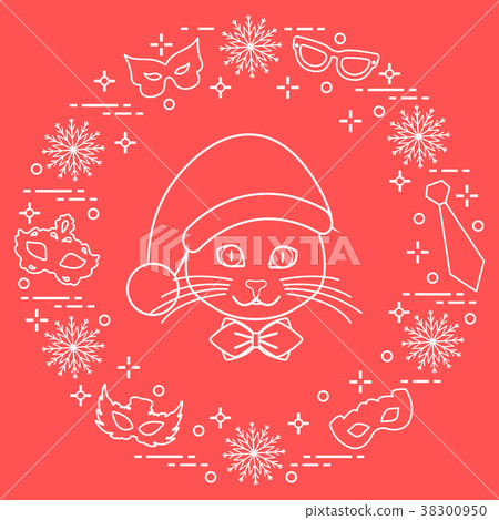 Muzzle of a cat in a Christmas hat and carnival Muzzle of a cat in a Christmas hat and carnival 38300950