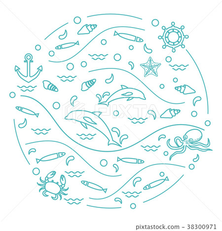 dolphins, octopus, fish, anchor, helm, waves, dolphins, octopus, fish, anchor, helm, waves, 38300971