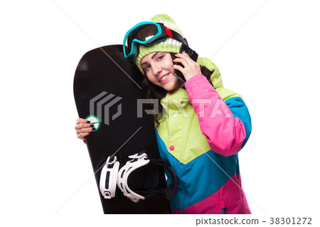beautiful young woman in ski outfit and hold beautiful young woman in ski outfit and hold 38301272