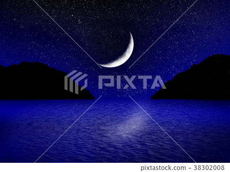 Half of moon in the star sky reflected in water 38302008