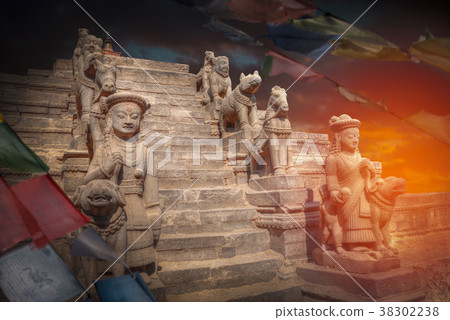 Tibetan flags. Durbar Square in Bhaktapur Tibetan flags. Durbar Square in Bhaktapur 38302238