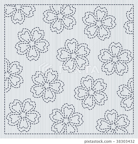 Sakura flowers in the frame Sashiko Quilting motif Sakura flowers in the frame Sashiko Quilting motif 38303432