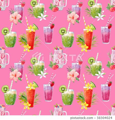 Watercolor smoothie vector pattern Watercolor smoothie vector pattern 38304024