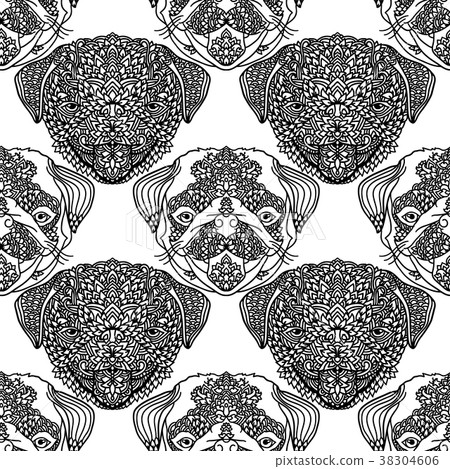 Seamless pattern with cute dogs. Pug puppy - Stock Illustration ...
