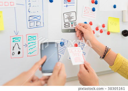 Designer drawing website ux app development. Designer drawing website ux app development. 38305161