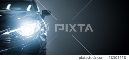 Black modern car on black background. Black modern car on black background. 38305358