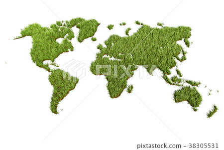 Green Grass World Map on White Background Green Grass World Map on White Background 38305531