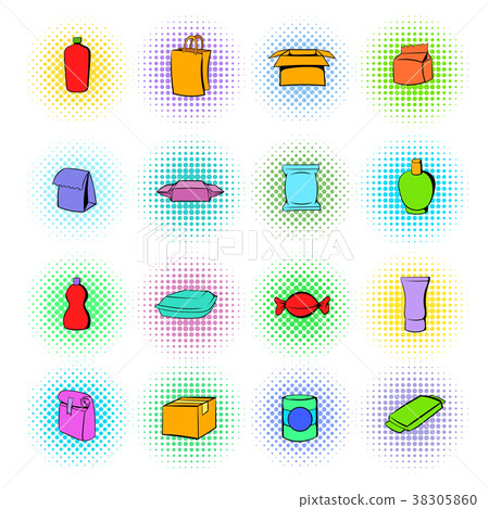 Package icons set, comics style 38305860