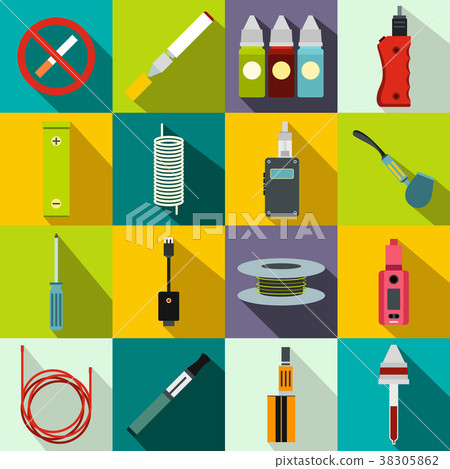 Electronic cigarettes icons set, flat style Electronic cigarettes icons set, flat style 38305862