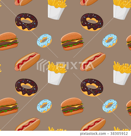 Fast food seamless pattern. Colored vector 38305912