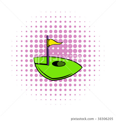 Flag on a golf course icon, comics style 38306205