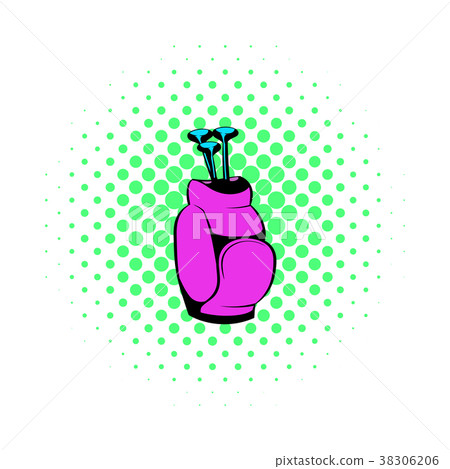 Golf clubs in a pink bag icon, comics style Golf clubs in a pink bag icon, comics style 38306206