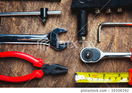 Set of construction tools on wooden board  38306392