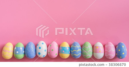 Colorful easter egg on pink pastel color backgroun 38306870