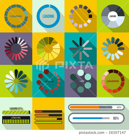 Progress bar and loading icons set, flat style - Stock Illustration ...