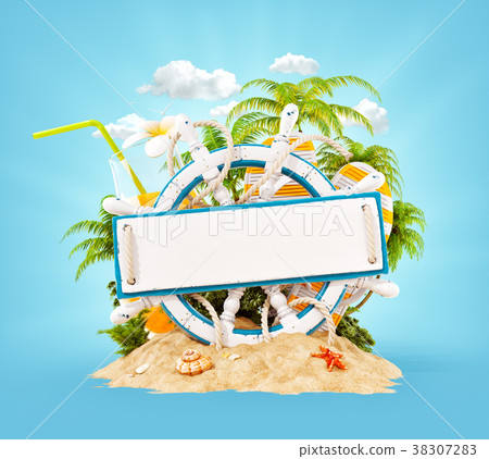 Wooden helm with a blank wooden plank 38307283